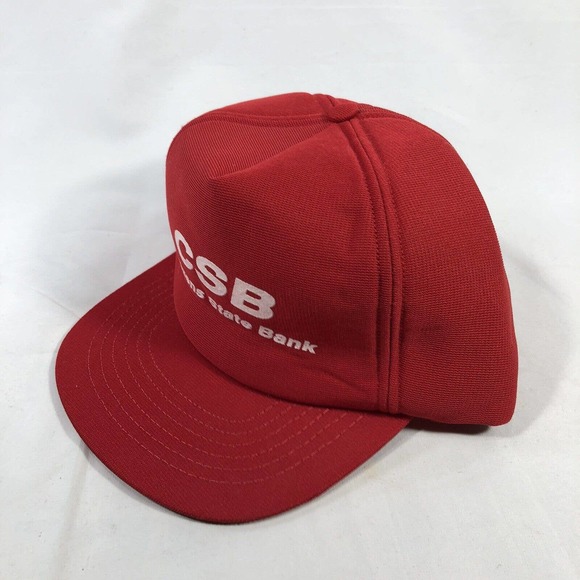 VINTAGE CITIZENS STATE BANK HAT CAP MENS SNAPBACK RED USA MADE TRUCKER 80s 90s - Picture 2 of 11